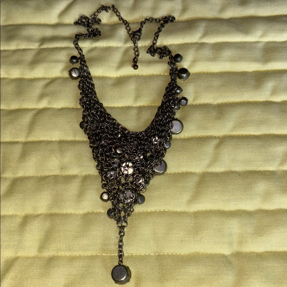 Necklace,  Silvertone w/ clear rhinestones, V shape $20 - Picture 4 of 5